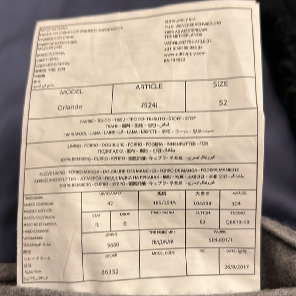 Suitsupply. Men’s. Wool. Coat. Large. Gray. - Picture 5 of 5